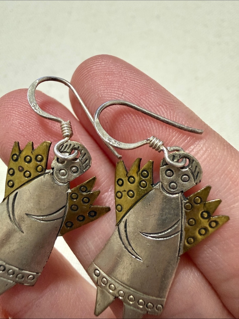 Sterling Silver 925 Two-toned Angel Drop Earrings - Picture 3 of 10